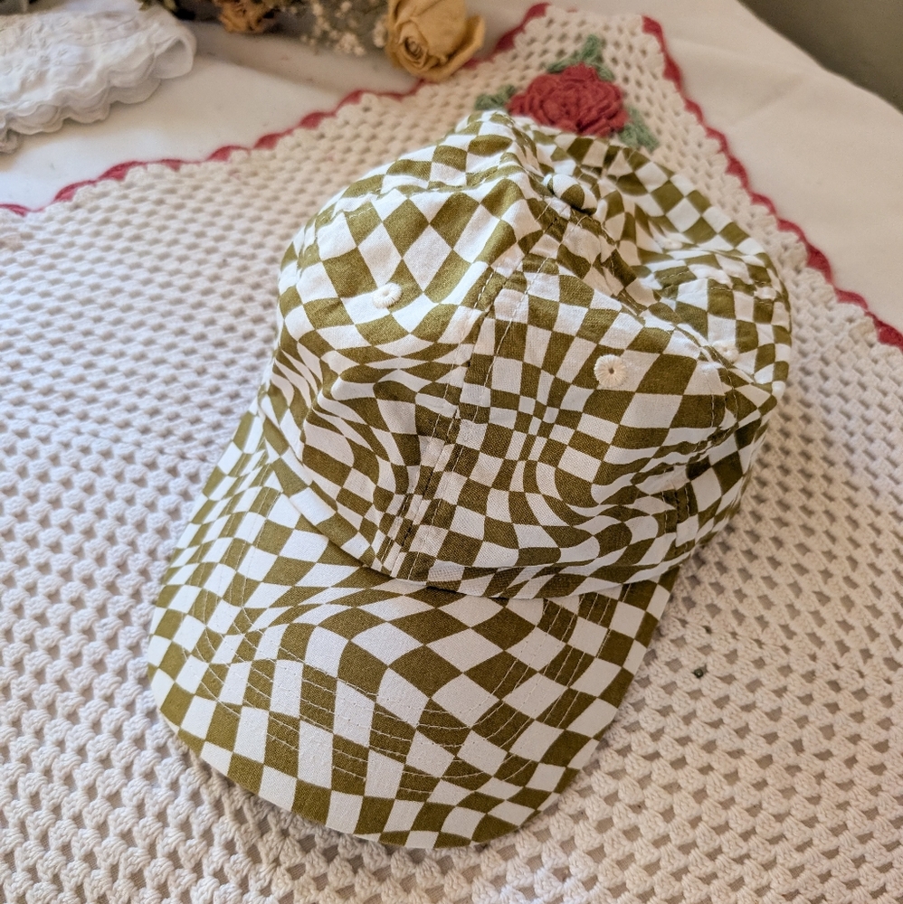 Baggu Green Moss Trippy Checker Baseball Cap - Baggu Hat